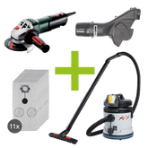 Metabo 4 1/2" (115mm) Angle Grinder, MAXVAC Dust Shroud & DV20-MB Vacuum Complete Package, Pre-Installed
