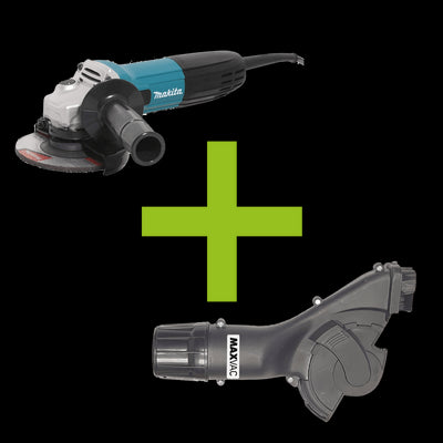 MAXVAC Dust Shroud & Makita 115mm Angle Grinder Package, Pre-Installed MV-GSM-1-110 Highly effective dust extraction at source for chasing repointing and floor preparation work