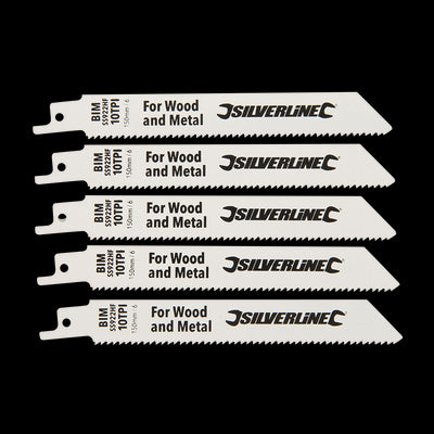 Silverline Recip Saw Blades for Demolition 5pk - Bi-Metal - 10tpi - 150mm