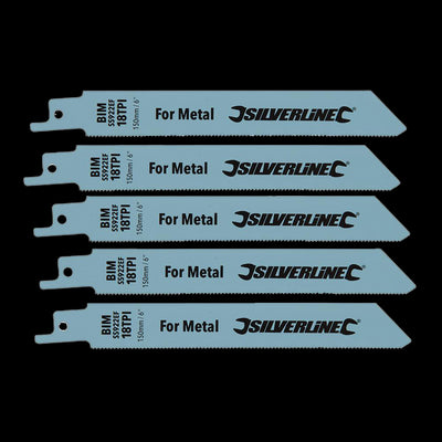 Silverline Recip Saw Blades for Metal 5pk - Bi-Metal - 18tpi - 150mm