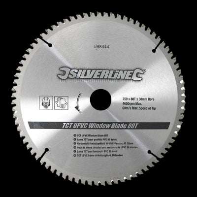 Silverline TCT UPVC Window Blade 80T - 250 x 30 - 25, 20, 16mm Rings