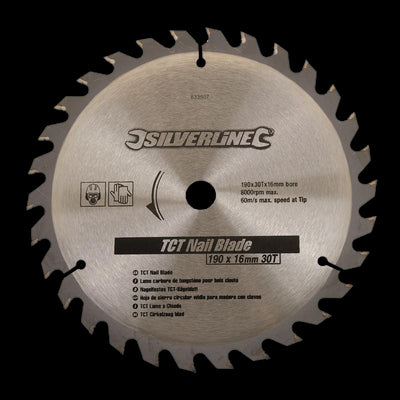 Silverline TCT Nail Blade 30T - 190 x 16 - No Rings