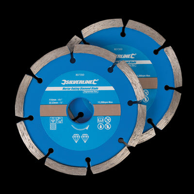 Silverline Mortar Raking Diamond Blade 2pk - 115 x 22.23mm Segmented Rim