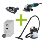 Makita GA4530R Angle Grinder, MAXVAC MGS-125 Shroud & DV20-MBA Vacuum Complete Package