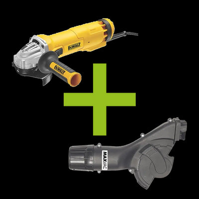 MAXVAC Dust Shroud & DeWALT DWE4206-GB 115mm Angle Grinder Package, Pre-Installed