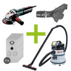 Metabo 4 1/2" (115mm) Angle Grinder, MAXVAC Dust Shroud & DV35-MBA Vacuum Complete Package, Pre-Installed