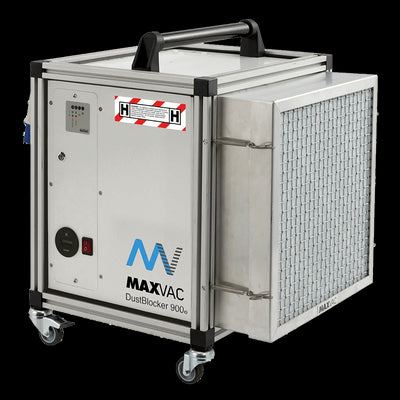Powerful Industrial Airborne Dust Extractor used in construction, woodwork shops, DIY and renovations - MAXVAC Dustblocker 900e Air Scrubber Cleaner with 900m3/hr Air Flow & intelligent filter monitoring - Dust Arrest